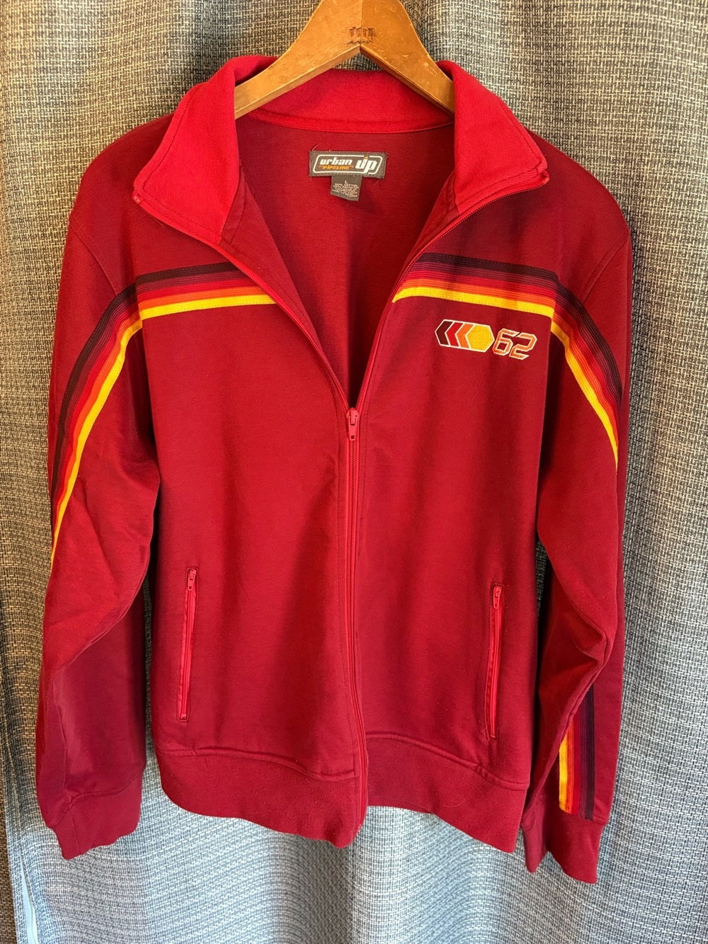 Y2K Urban Pipeline UP Red Track Jacket Racing Stripe 62 Embroidered Large
